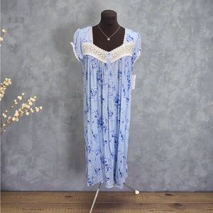 NWT $72 Eileen West Women’s Modal Nightgown Blue Floral Sleeveless Size S